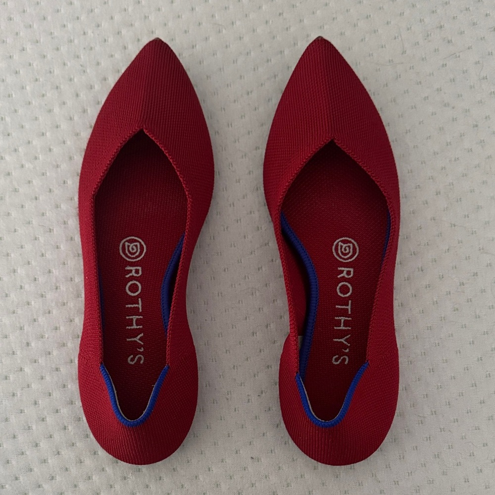 Rothy's Women's Scarlet Red Flats with Blue Accents